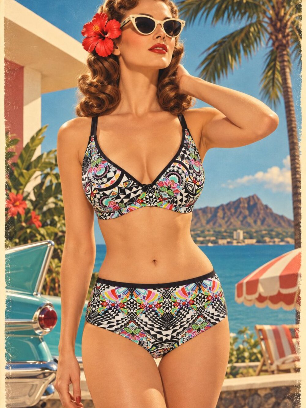 Freya ZODIAC 2 pc UNDERWIRE PINUP Bikini Top, long rise bottom | EUC | 38D / L